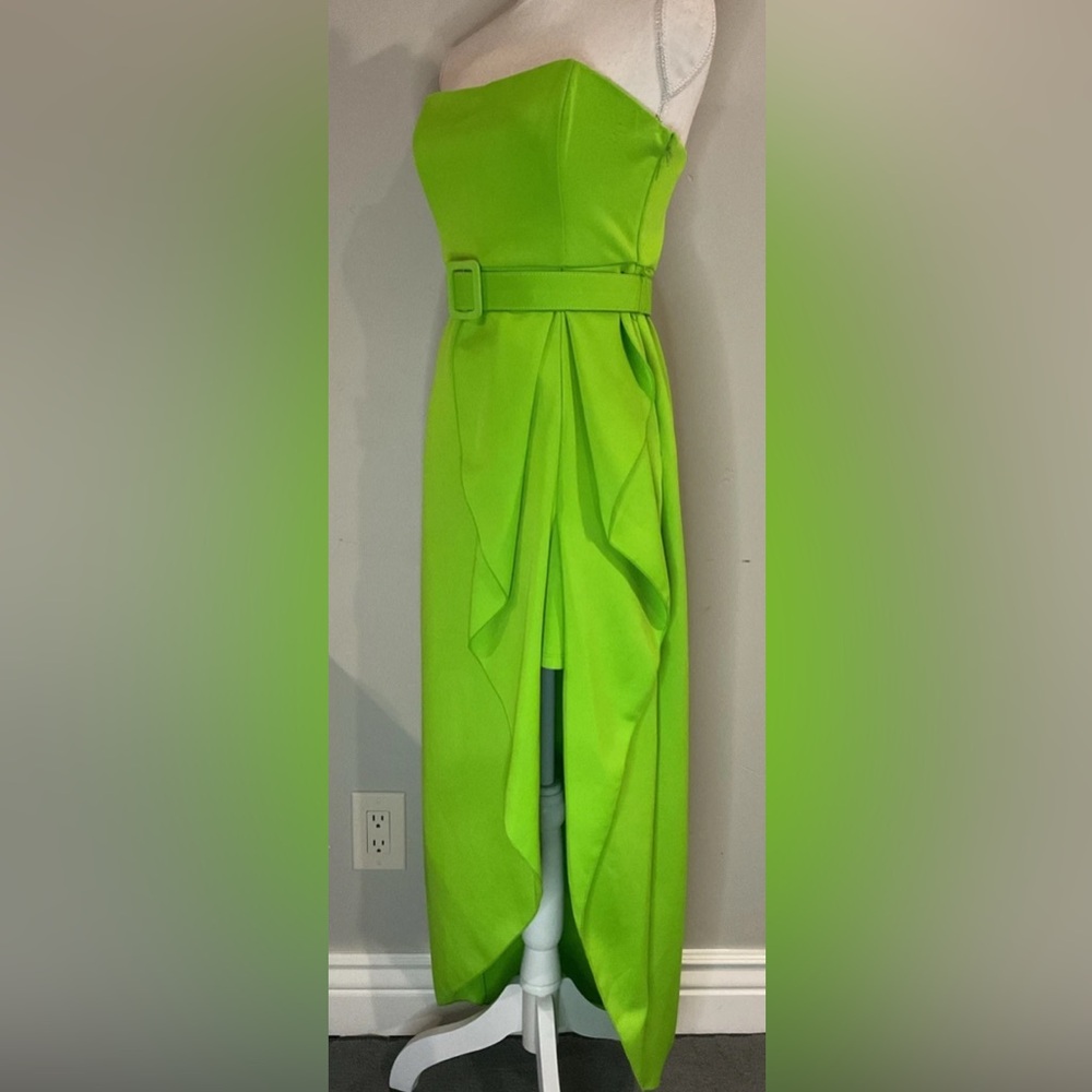 Badgley Mischka Strapless High-Slit Dress In Lime Green Sz 6 NWT - Picture 5 of 11